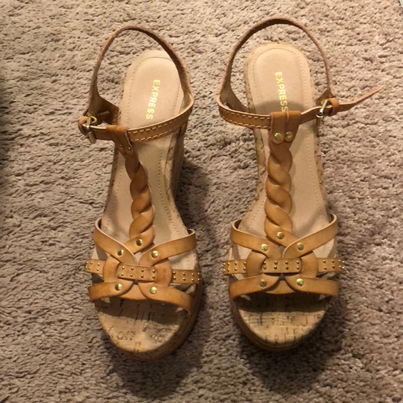 Express tan leather cork wedge sandal - Picture 1 of 4